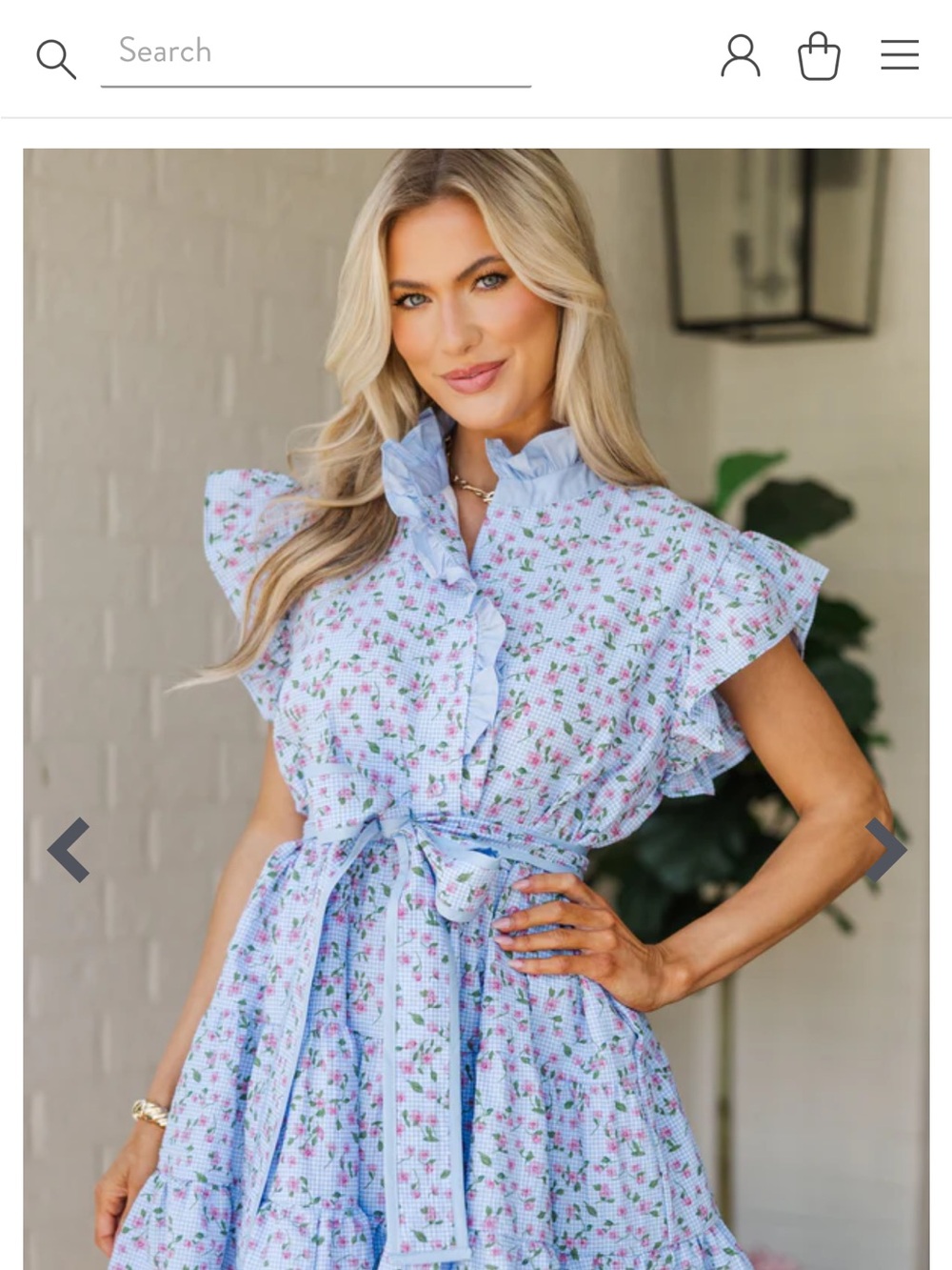 Light Blue Floral Midi Dress with Ruffle Collar